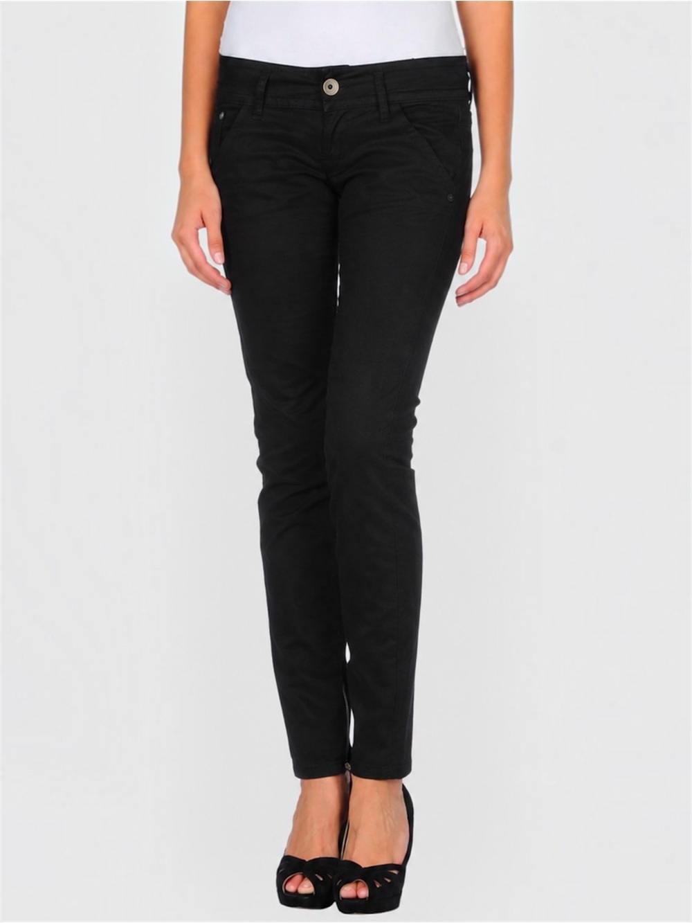 Fornarina Black Skinny Jeans Ankle Zip Stretch Low Rise Size 26 Y2K